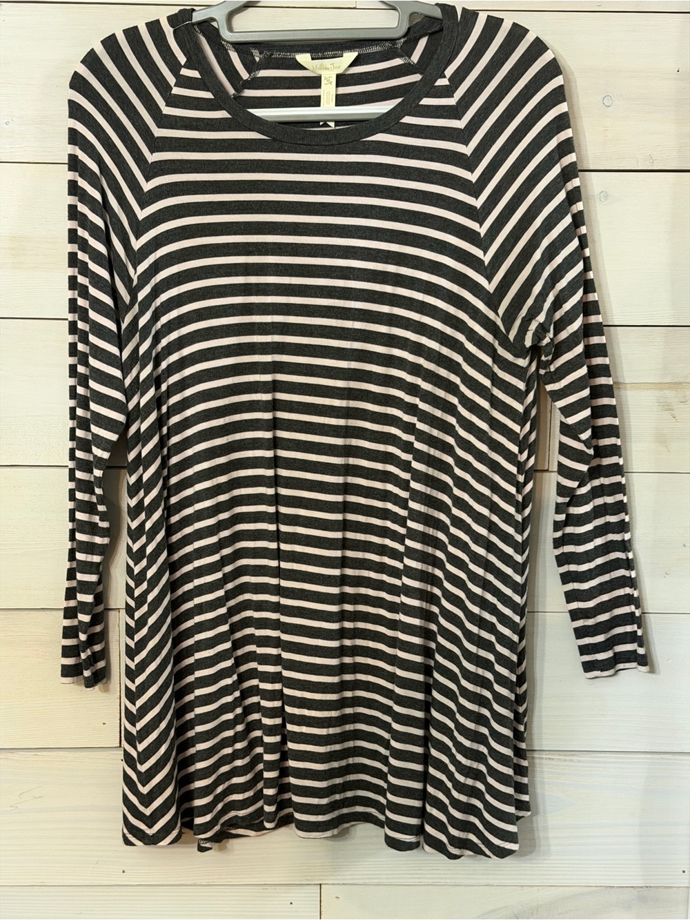 Matilda Jane Once Upon a Time Kettle Tee Pink Gray Stripe T-Shirt Size Small
